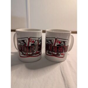 Four Queens Casino Hotel Las Vegas Coffee Mugs Set of 2 White Ceramic Souvenir